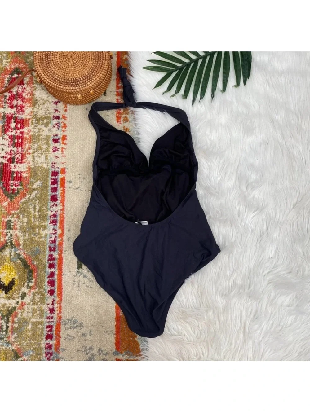 J. Crew Neutral Black Cinched Halter One Piece Swimsuit 10 LONG